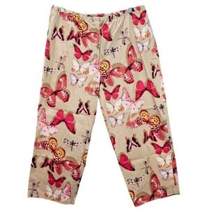 Sportelle Pants Womens Butterfly Print Insect Wide Leg  Casual Stretch Boho Sz M